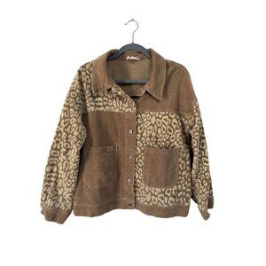 Love Riche Cheetah Corduroy Mixed Media Brown Cotton Linen Jacket Size Large